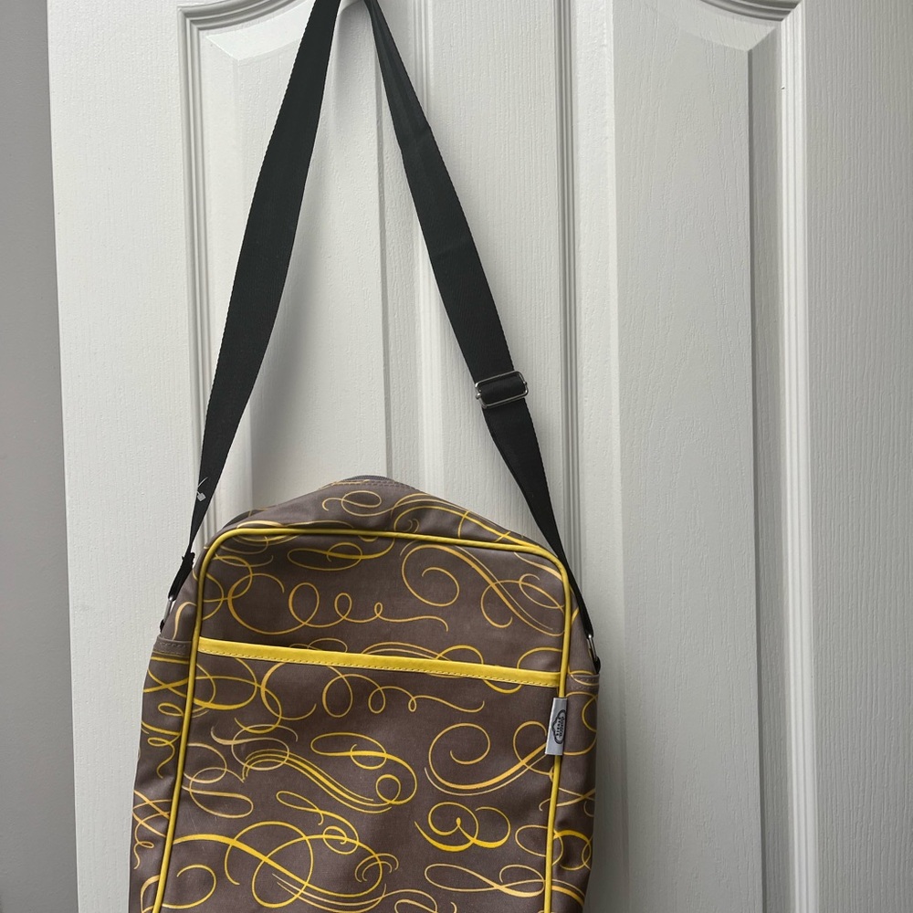 Retro Brown and Yellow Messenger Bag with Vintage Pattern